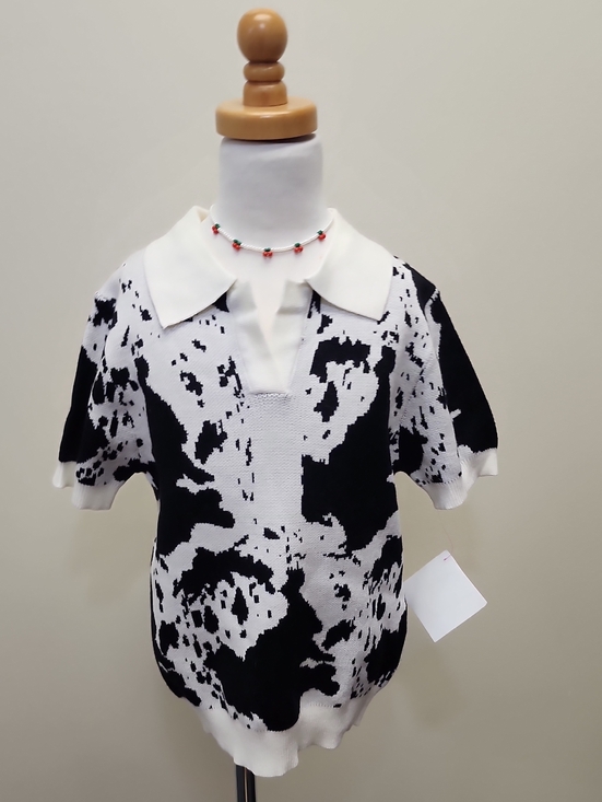 Source Unknown Other - Black White Abstract Knit Polo Sweater Size 10 NWT